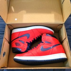 AIR JORDAN 1 RETRO HI OG Nikes, Size 10, Blue/RedishOrange